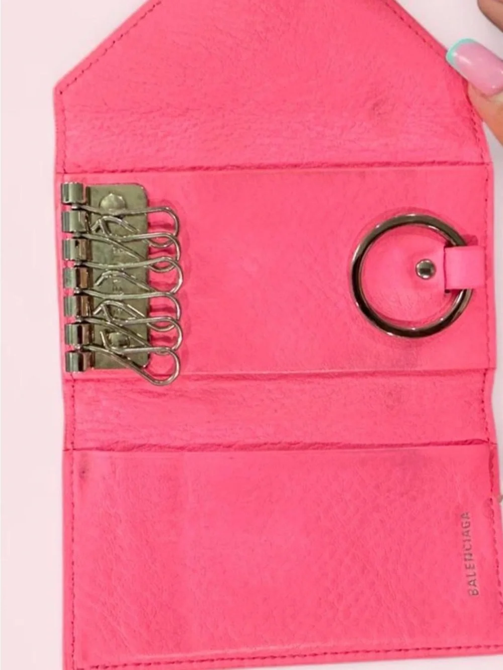 Balenciaga Pink Envelope Card Holder & Key ring wallet